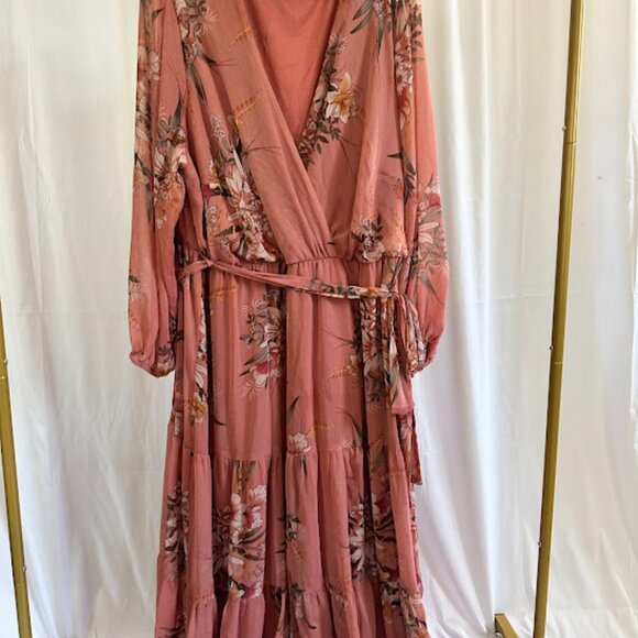 City Chic Boho Floral Maxi Wrap Dusty Rose Dress 24W - Picture 11 of 11